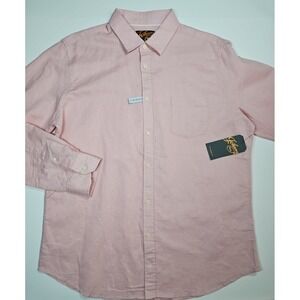 Johnny Bigg Men's Pink Linen Blend Button Up Long Sleeve Shirt Size Large‎ NWT